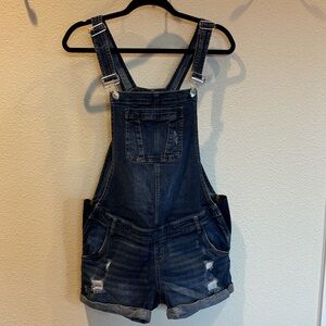 Indigo Blue Denim Maternity Overall Shorts